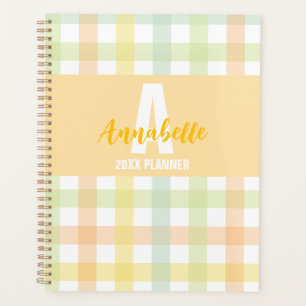 Orange Green Yellow Blue Pastel Monogram Gingham Planner
