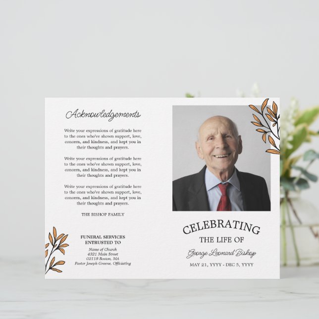 Orange Greenery Photo Celebration of Life Funeral (Standing Front)