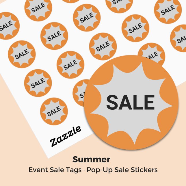Orange & Grey · 9-Point Bubble Sale Tag (Event Sale Tags · Pop-Up Sale Stickers)