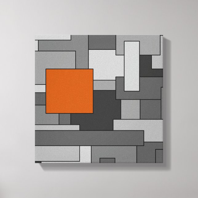 Orange Grey Abstract Geometric Art Canvas Print (Front)