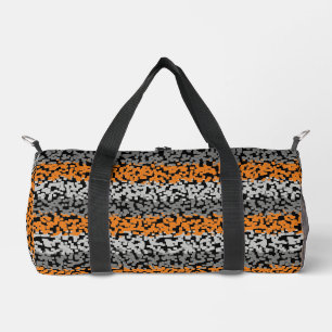Orange grey and black digital pixelated stripes duffle bag