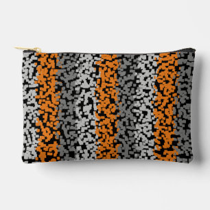 Orange grey black digital pixelated stripes accessory pouch