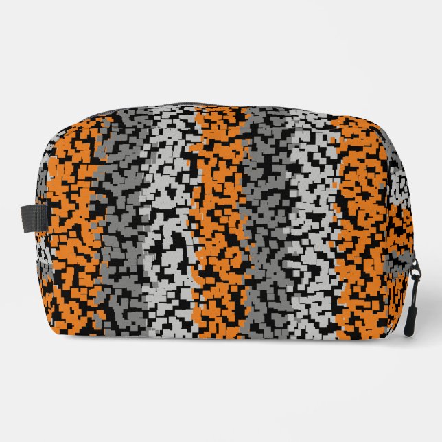 Orange grey black digital pixelated stripes dopp kit (Front)