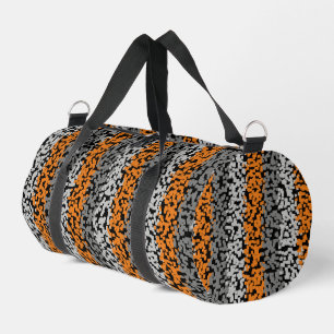 Orange grey black digital pixelated stripes duffle bag