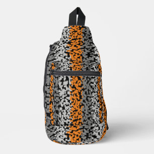 Orange grey black digital pixelated stripes sling bag