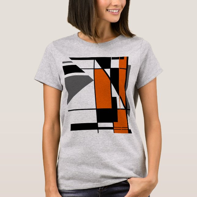 Orange Grey Black Geometric Mosaic MCM Look T-Shirt (Front)