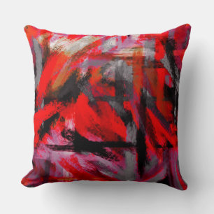 Orange Grey Black Purple Red Abstract Painting Cushion