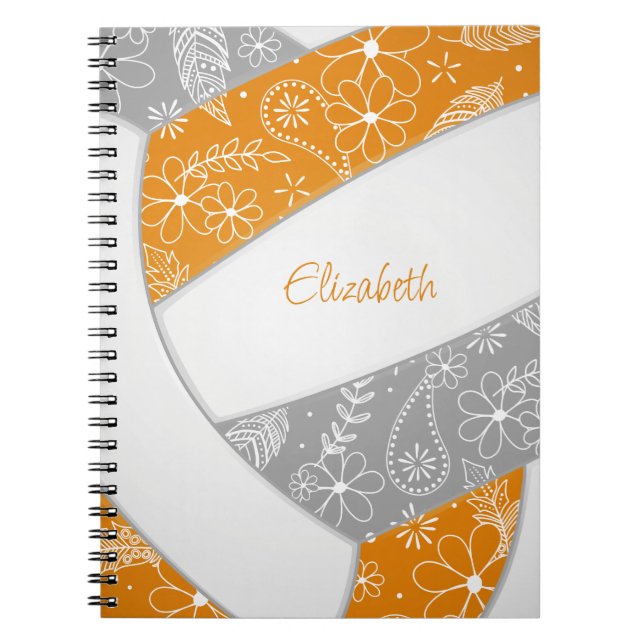 orange grey boho sports girls volleyball notebook (Front)