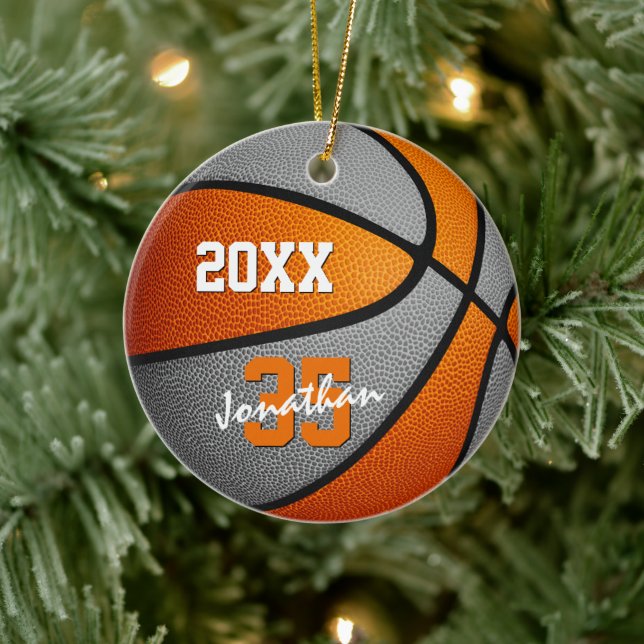 orange grey boys girls basketball team memento ceramic tree decoration (Tree)
