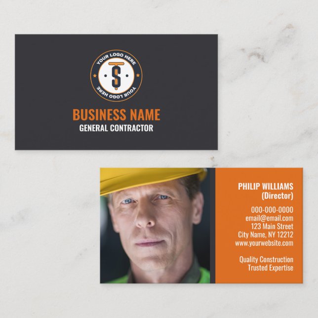 Orange Grey Business Logo Contractors Card (Front/Back)