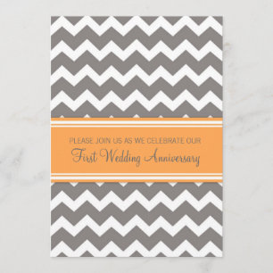 Orange Grey Chevron 1st Anniversary Invitation