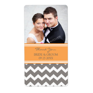 Orange Grey Chevron Photo Wedding Labels