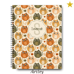 Orange Grey Cute Fat Cats Name Monogram Notebook
