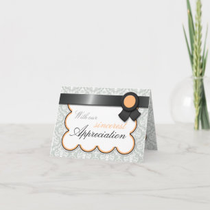Orange & Grey Damask Elegant Thank You Cards