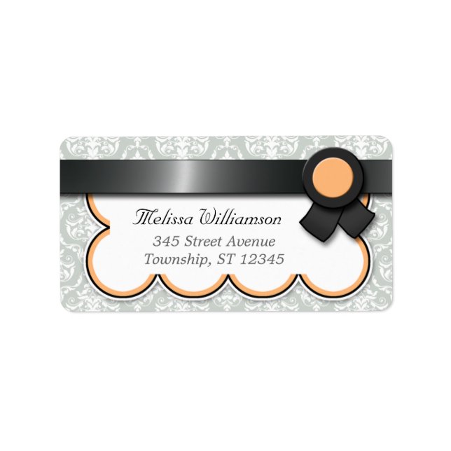 Orange & Grey Damask Personalised Address Labels (Front)