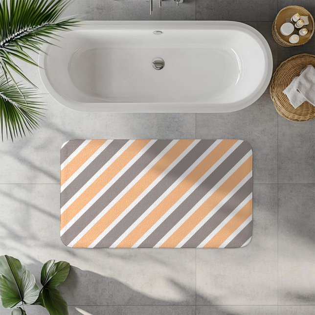 Orange Grey Diagonal Stripes Bath Mat (Creator Uploaded)