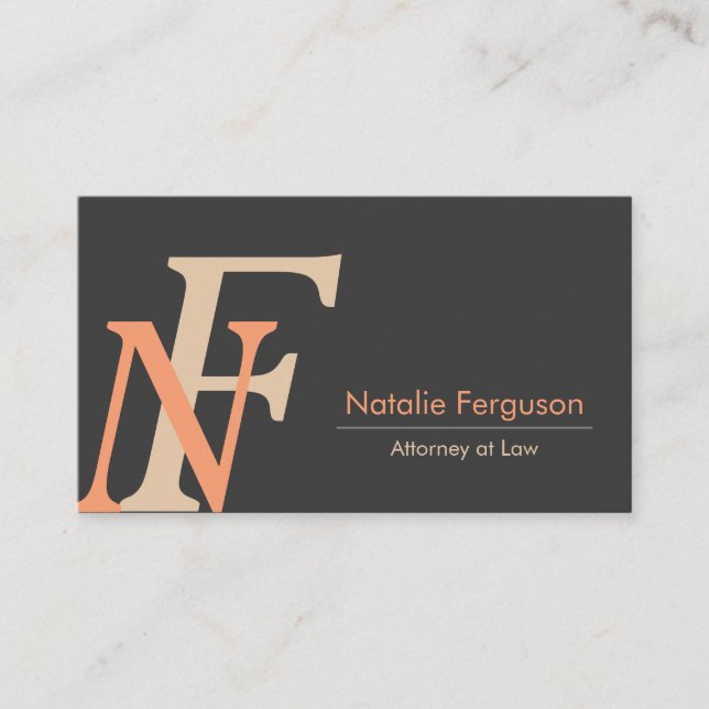 Orange grey elegant initials upper case letters business card (Front)
