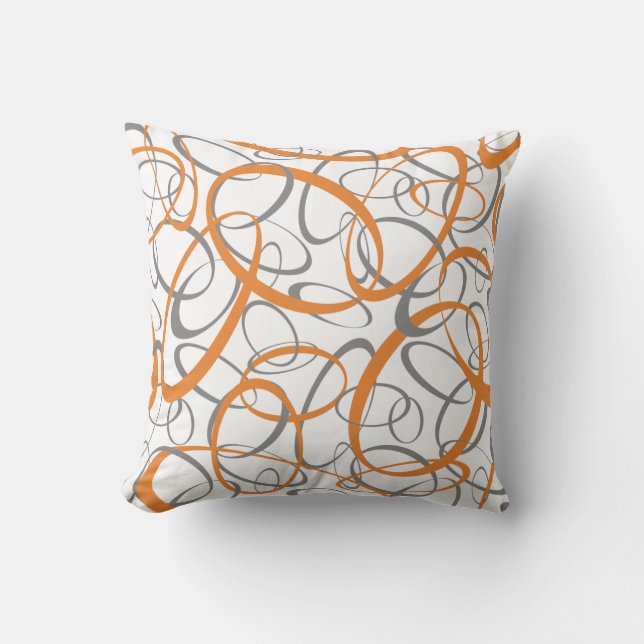 Orange Grey geometric rings pattern white Cushion (Front)