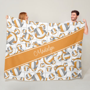 Orange grey girly volleyballs pattern net accent fleece blanket