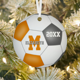 orange grey her his school team colours soccer metal tree decoration