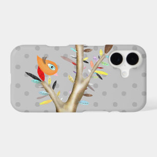 Orange Grey leafs modern tree adorable layered art