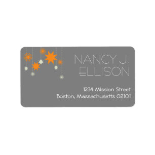 Orange grey modern star fireworks sparkle address label
