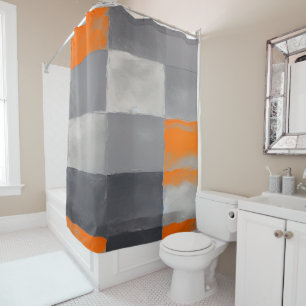 Orange Grey Plaid Abstract Shower Curtain