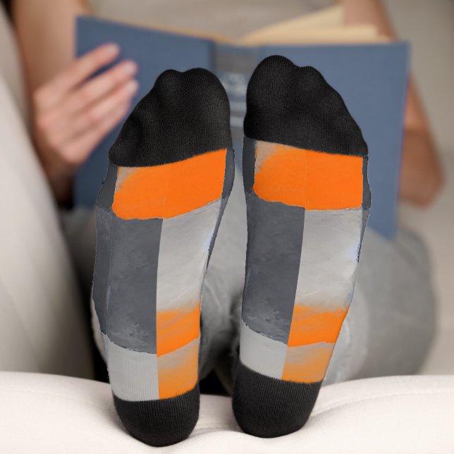 Orange Grey Plaid Chequered Socks (Bottom)