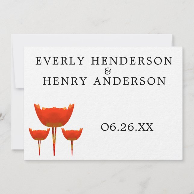 Orange & Grey Poppy Butterfly Wedding Invitation (Front)