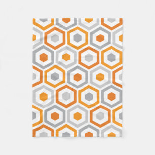 Orange Grey Retro Geometric Pattern Fleece Blanket