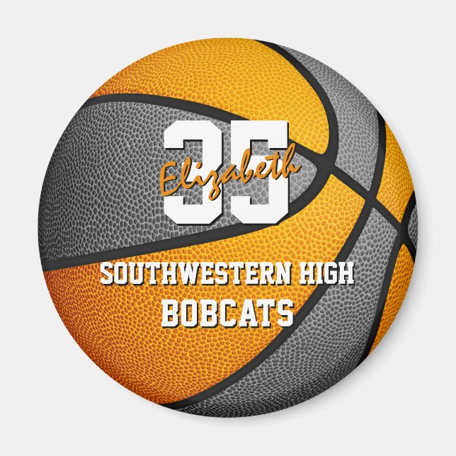 orange grey school basketball team colours magnet (Front)