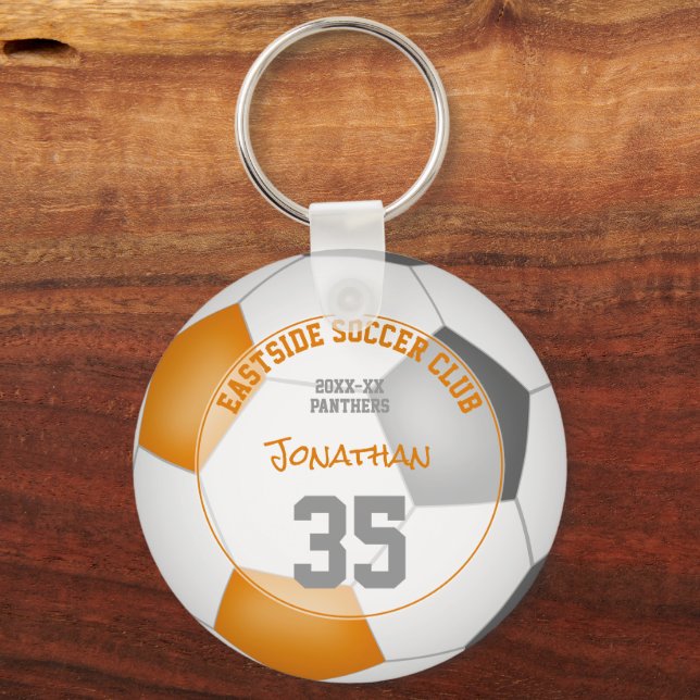 orange grey soccer team colours kids sports gifts key ring (Front)