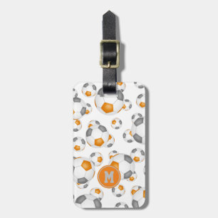 orange grey soccer team colours monogrammed luggage tag