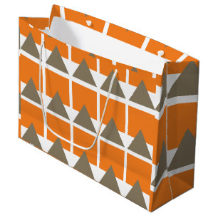 Orange Grey Square Triangle Geometric Large Gift Bag
