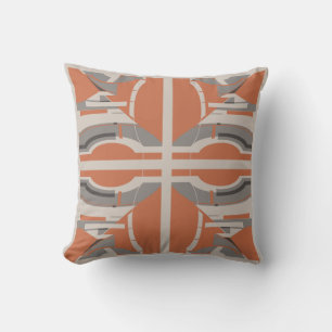 Orange Grey Taupe Symmetrical Mediterranean Design Cushion