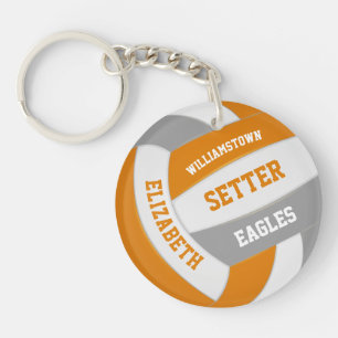 orange grey team colours personalised volleyball key ring