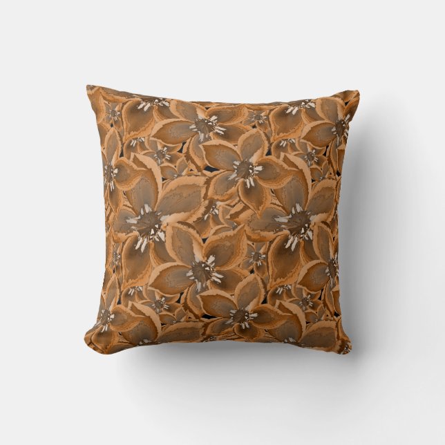 Orange, grey watercolor flowers.  cushion (Front)