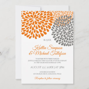 Orange & Grey Wedding Invitations Floral & Fun