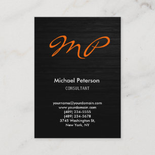 Orange Grey Wood Pattern Monogram Business Card