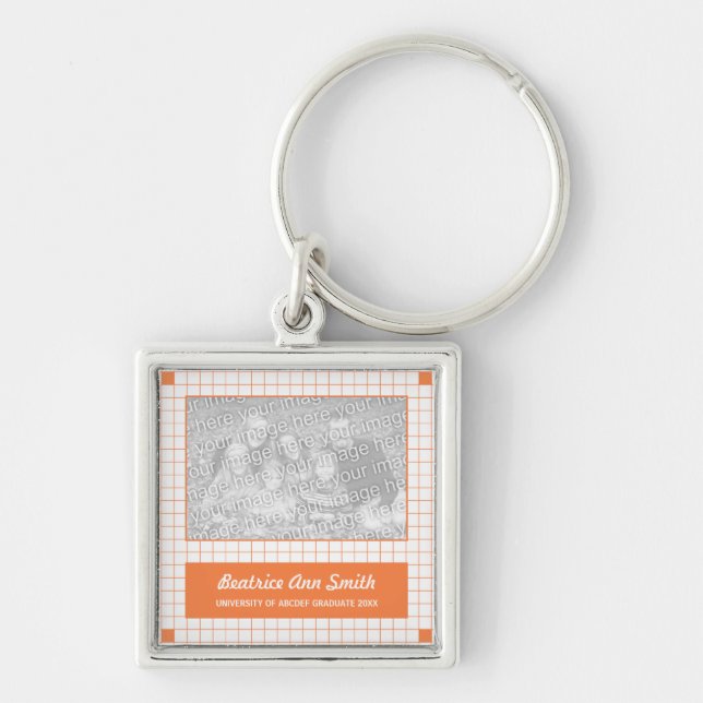 Orange Grid Photo Key Ring (Front)