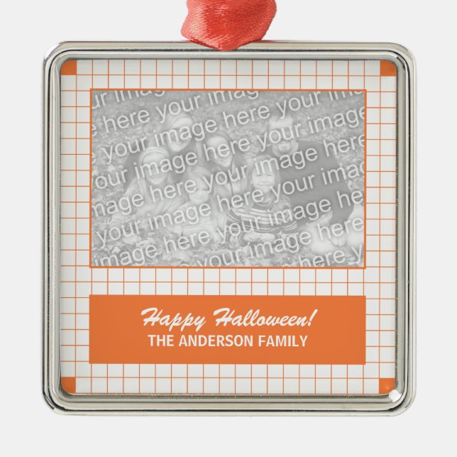 Orange Grid Photo Metal Tree Decoration (Front)