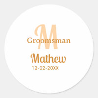 Orange groomsman name letter date masculine pastel