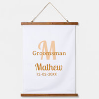Orange groomsman name letter date masculine pastel