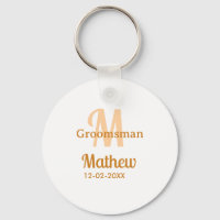 Orange groomsman name letter date masculine pastel