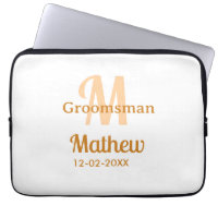 Orange groomsman name letter date masculine pastel