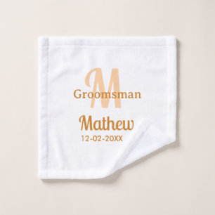 Orange groomsman name letter date masculine pastel wash cloth