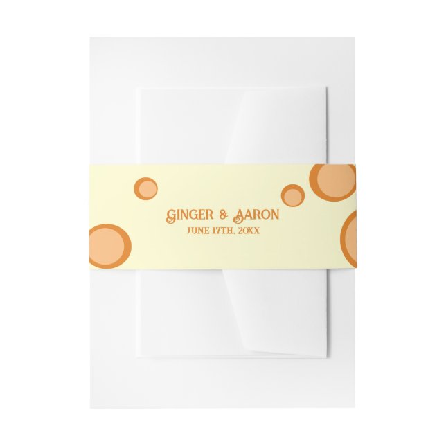 Orange Groovy Circles Retro Wedding Invitation Belly Band (Front Example)