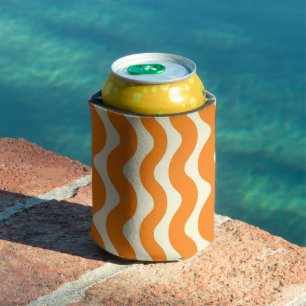 Orange Groovy Wavy Stripe Abstract Modern Spring Can Cooler