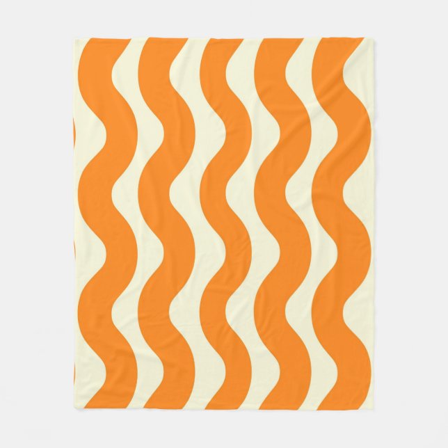Orange Groovy Wavy Stripe Abstract Modern Spring Fleece Blanket (Front)