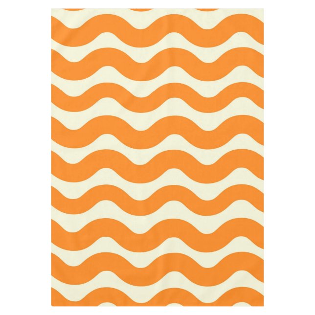 Orange Groovy Wavy Stripe Abstract Modern Spring Tablecloth (Front)
